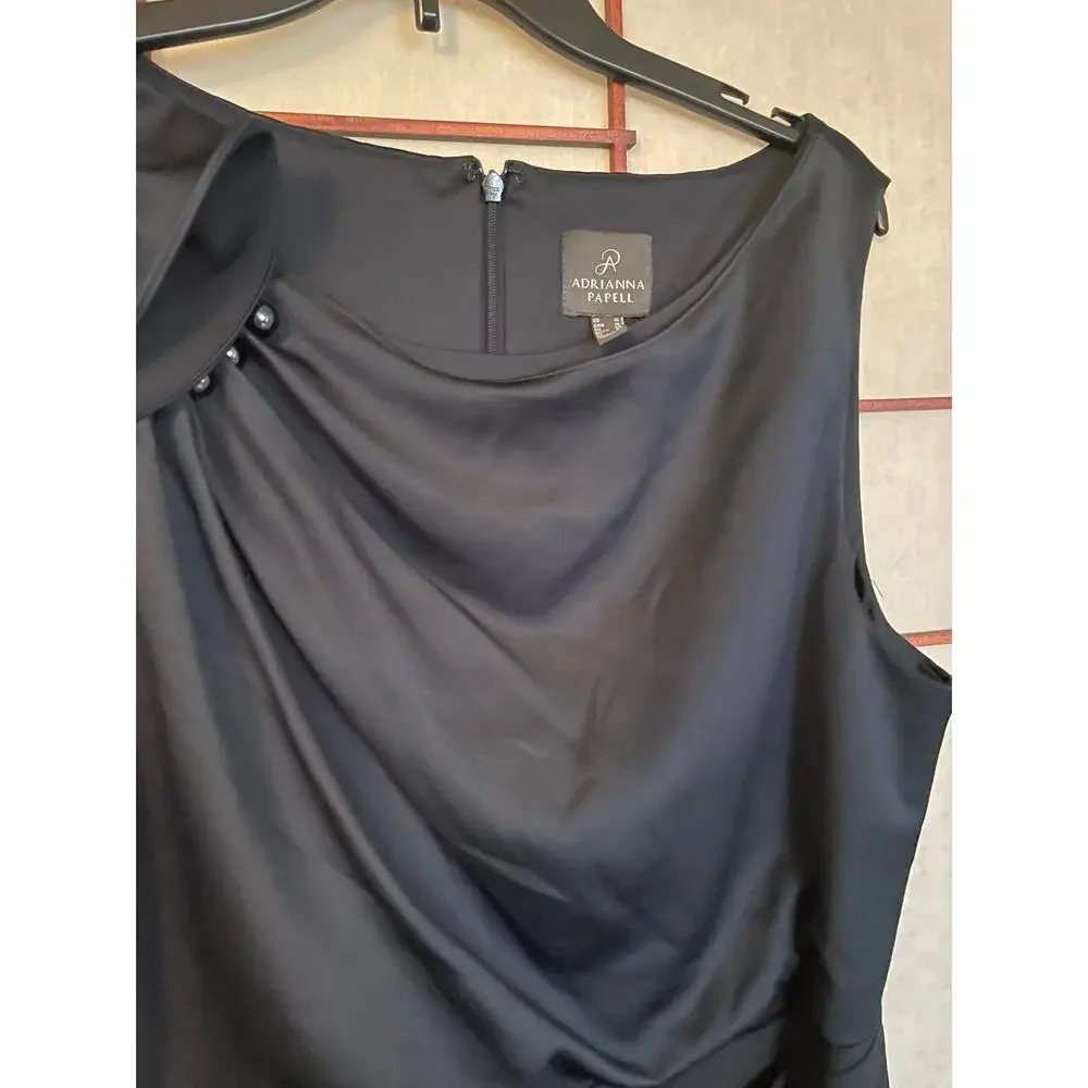 Adrianna Papell Black Shoulder Dress Structural Ruffle Beaded Bodice - Picture 5 of 8